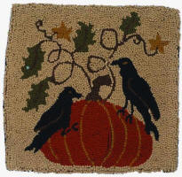 Pumpkin with 2 Crows Wall Hanging Hooked Wool