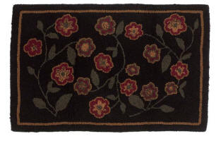 Red Flowers Rug Hooked Wool