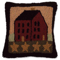 Saltbox House Pillow Hooked Wool